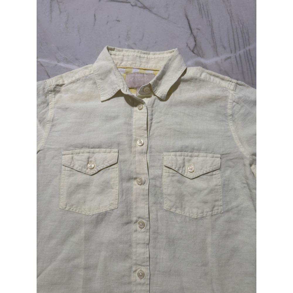 Banana Republic Soft Wash Butter Yellow Linen-Blend Button-Down Shirt Small - Picture 4 of 11